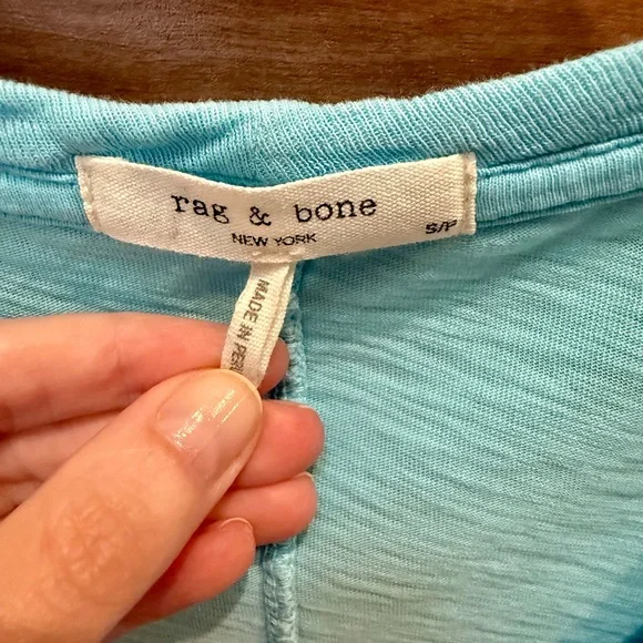 rag & bone The Slub V-Neck Tee in Aqua Size Small - Picture 5 of 5
